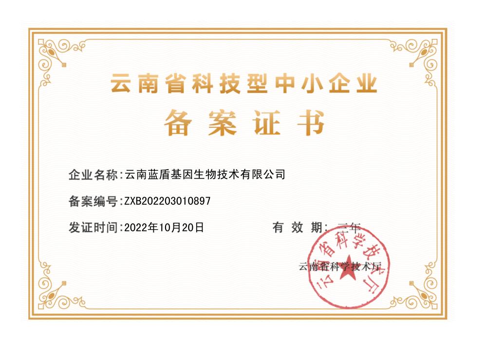 云南省科技型中小企业备案证书